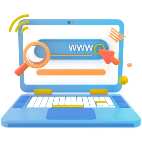 Laptop avec barre d’adresse WWW et curseur pour illustrer la création de sites internet